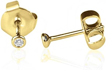10K Yellow Gold 0.05 Carat (CTW) Real Natural Round Cut White Diamond Stud Earrings for Women