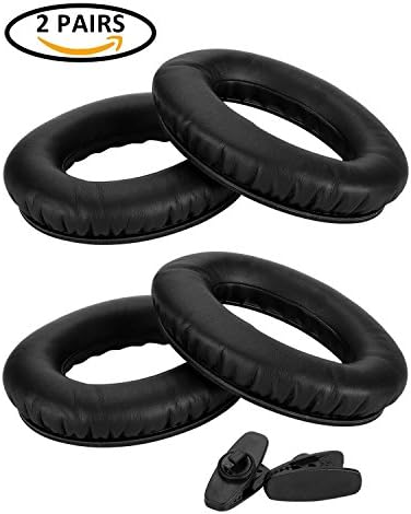 【4 Pieces】Backever Replacement Earpads, Leather Cushions Ear pads Soft Protein Ear Covers for Bose Quietcomfort 2 QC2 QC15 QC25 QC35 AE2 AE2i AE2w, Headphone Cable Clip Included (Black)