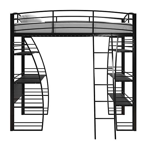 DHP Studio Loft Bunk Bed Over Desk and Bookcase with Metal Frame, Black