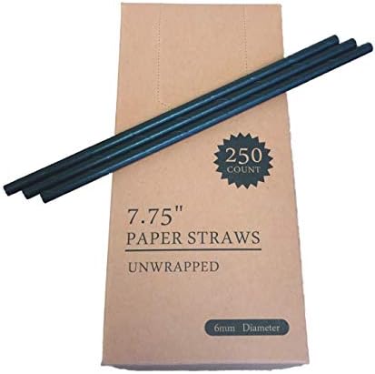 Biodegradable Paper Straws by OKSTRAW for Restaurants, Cafes, Party Supplies, Birthday, Wedding, Bridal/Baby Shower Decorations and Celebrations (250, Black)