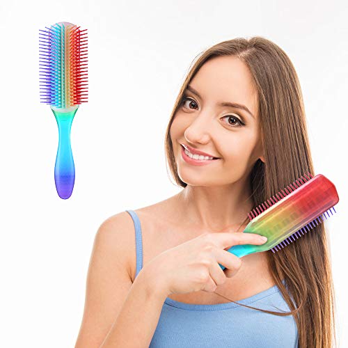 Detangler Hair BrushRainbow Color Nine Row Comb Ultrasoft IntelliFlex