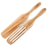 Mad Hungry 2-Piece Acacia Wood Spurtle Set (Stirring Spatula/Spoon) - 12-3/4 Inch Solid Spurtle And 12-3/4 Inch Slotted Spurtle