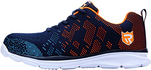 LARNMERN Work Safety Shoes Footwear Steel Toe Shoes Men, Reflective Strip Industrial & Construction Shoe, LM112 (7.5, Blue/Orange)