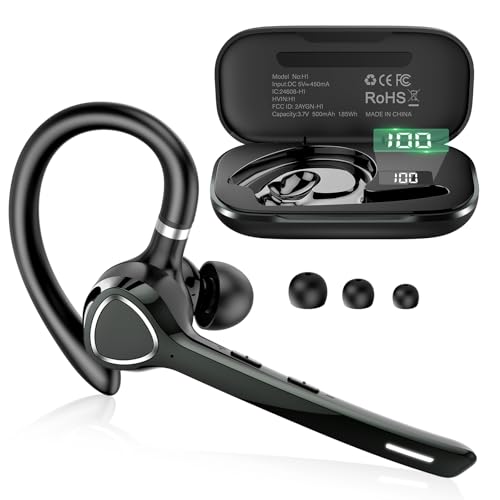 Manos Libres Auricular Bluetooth 5.4 con CVC8.0/ENC Doble Micrófono Cancelación, 90H Talk Auriculares Inalambricos Mono Conexión de Dos Dispositivos, Pinganillo Bluetooth Movil Para Oficina Negro
