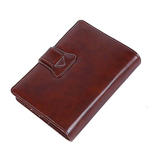 Leather Writing Notebook Organizer, Travel Journal, Vintage Business Binder Refillable Steno Memo Notepad Planner Diary, 7 in, Lined Paper, Card Slots, Pen Holder, Adjustable Snaps, Retro Coffee - Thumbnail 2
