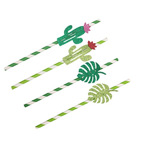 TOYMYTOY Paper Straws,Cactus Leaf Party Paper Straws for Birthday Party Supplies, Dessert Table Straw Decor,Pack of 24 - Thumbnail 4