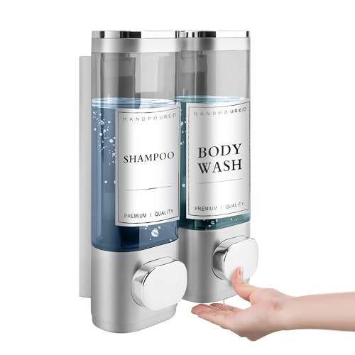 MEKOTRIN Bathroom Soap Dispenser, Hand Wall Soap Dispenser with Waterproof Label for Kitchens Bathrooms (Silver)