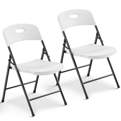 Folding Chairs 2 Pack, Outdoor Plastic Sturdy Metal Folding Chairs for Outside…