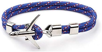 ESCYQ Punk Bracelet Braided For Men,Bangles Fashion Retro Bracelet For Men Women Charm Blue Bracelets For Aviation Style Sport Hook Unisex Fashion Friendship Gift Birthday Present