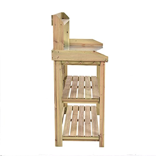 Potting Work Bench Station Planting Workbench With 3 Shelf Outdoor Garden Wooden
