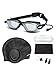 HAIREALM Prescription Swimming Goggles(Myopia 0-8.0 Diopters),Corrective Nearsighted swim goggles+Swimming cap+Nose Clip+Ear Plugs, No Leaking Anti-Fog UV Protection for Adult Men Women Youth Kids