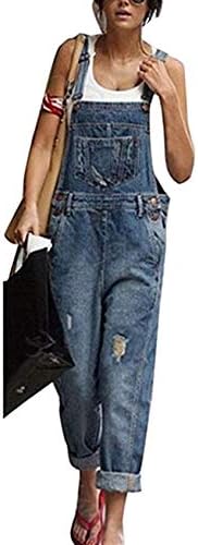 Simgahuva Womens Jumpsuit Denim Dungarees Jeans Overalls Casual Loose Playsuit Sleeveless