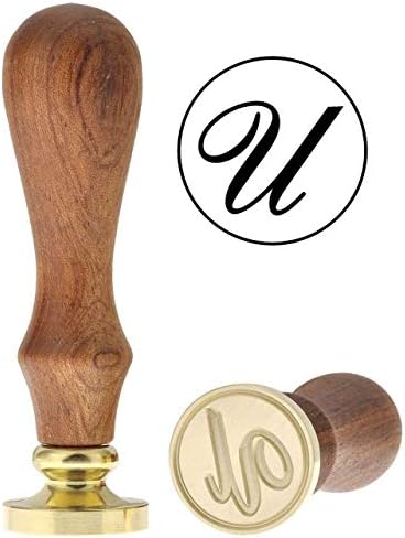 Mogoko Retro Alphabet Initials Wax Sealing Stamp, Classic Vintage 26 Letters A-Z Wooden Handle Brass Seal Stamp （Letter U）