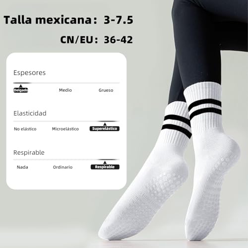 6 Pares Calcetines de Yoga para Mujeres, Calcetines Antideslizantes Algodon, Calcetas Largos de Pilates, Calcetas Deportivos Transpirables, Adecuado para Ejercicio, Fitness, Barre