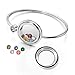 Jovivi Personalized Custom Stainless Steel Clear Glass Memory Living Floating Charm Locket Bracelet Bangle with 12pcs Cubic Zirconia Birthstones for Women