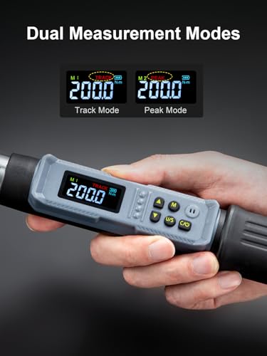 GROWNEER Digital Torque Wrench, 7.38-147.5 Ft-lbs/10-200 nm, 1/2'' Drive Inch Pound Rachet with Buzzer & Colorful LED Indicator, Electronic Torque Wrench Set for Bike Motor Car Auto Repair