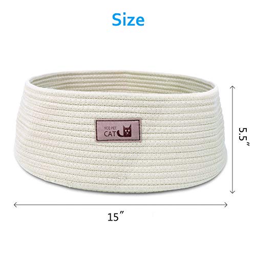 Round Cat Bed Basket Nest Cotton Rope Woven Warm Medium Pet Sleeping Bed House Nesting Rest Cute Fun Scratcher Scratching Scratch Mat Pad Puppy Small Dogs Indoor Play Eco Washable Winter Summer Beige