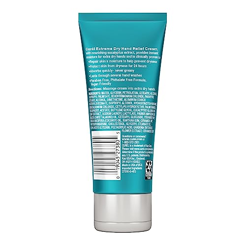 CUREL EXTREME DRY HAND RELIEF, DERMATOLOGIST RECOMMENDED, LONG-LASTING CREAM FOR DRY HANDS, PARABEN FREE, FRAGRANCE-FREE HAND LOTION, 3 OZ