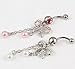 Honbay 2PCS Sexy Belly Button Ring 14 Guage Navel Belly Button Ring Bar Rhinestone Crystal Bow Knot