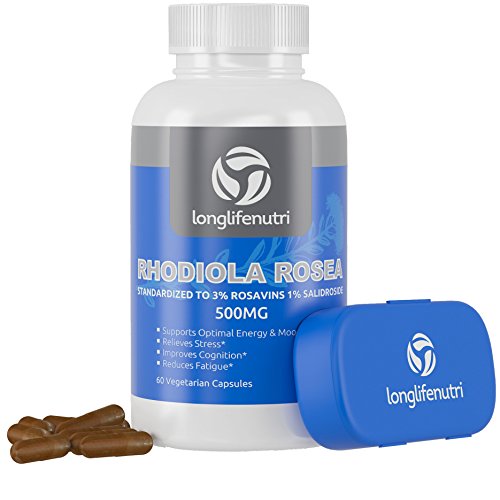 Rhodiola Rosea Supplement Root Extract 500mg Pills - 60 Vegetarian Capsules | Fatigue Fighter | Natural Energy Booster | Improve Memory Loss | Cortisol Manager | Anti Stress | 500 mg Pure Herb Powder