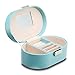 Vlando Small Mirrored Travel Jewelry Box Organizer Storage Case - Faux Leather - Best Gift for Girls (Blue)
