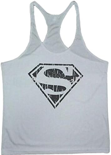 Moge Men's BodyBuilding Superman S Logo Tank Top Stringer Gym Shirt (M, White 1)