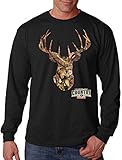 Mossy Oak Camo Deer Head Men's Black Long Sleeve T-Shirt Black