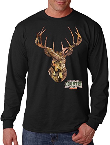 Mossy Oak Camo Deer Head Men's Black Long Sleeve T-Shirt Black