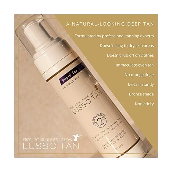 Lusso-Rapid-Self-Tan-Mousse-for-Face-and-Body--Organic-Vegan-and-Cruelty-Free-False-Tanning-Body-Mousse-Instant-drying-Streak-free-Flawless-Finish-Fake-Tan Lusso Rapid Self Tan Mousse for Face and Body – Organic, Vegan and Cruelty-Free, False Tanning Body Mousse. Instant…