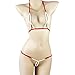 SS Queen Women Sexy Pearl Halter Lingerie Set G-String Thong Bikini (red)