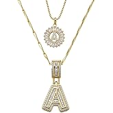 VANGAU Initial Letter Necklaces 14K Gold Plated Layered Custom Name Necklace Set Zirconia Chain Letter Pendant for Women