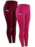 Neleus 2 Pack Tummy Control High Waist Running Workout Leggings,9017,2 Pack,Red,Rose Red,US XL,EU 2XL