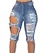 Universalgoods Womens Casual Denim Destroyed Bermuda Shorts Jeans Ripped Knee Length (XL)