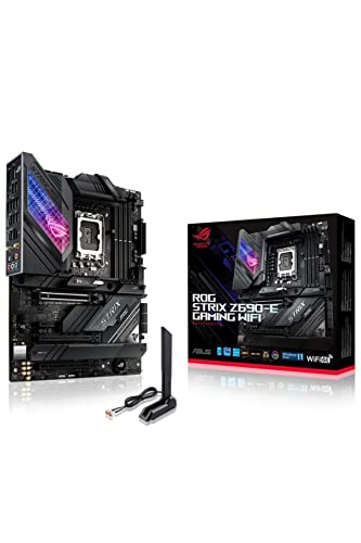 Asustek computer ROG Strix Z690-E Gaming WiFi Intel LGA 1700 ATX Gaming Motherboard, 18+1 Power Stages, DDR5, PCIe 5.0, M.2 Combo-Sink, WiFi 6E, 2.5 GB Ethernet, Five M.2 with ROG Hyper M.2 Card, and Aura Sync