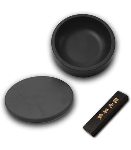 Kit Caligrafia Chinesa PATIKIL - Pedra Tinta 10cm Com Bastão Preto