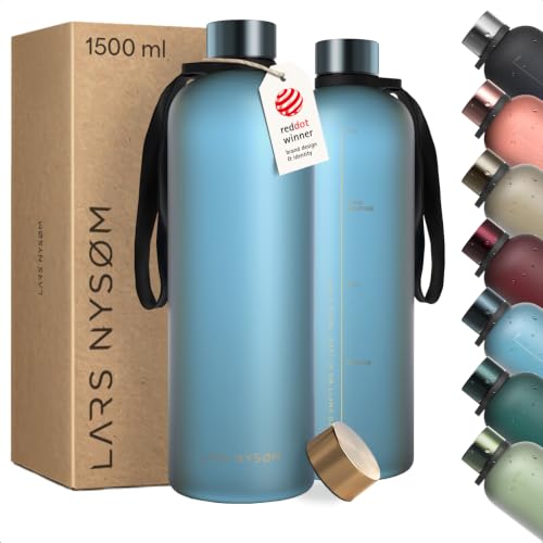 LARS NYSØM Trinkflasche 1 5l | Wasserflasche 1500ml | Ultraleichte Tritan Sport Flasche auslaufsicher, Kohlensäure geeignet - für Sport, Büro, Yoga |