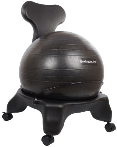 Isokinetics Inc. Balance Exercise Ball Chair - Black 52cm Ball - Standard Height Frame - Office Size 60mm/2.5" Wheels - Adult Size