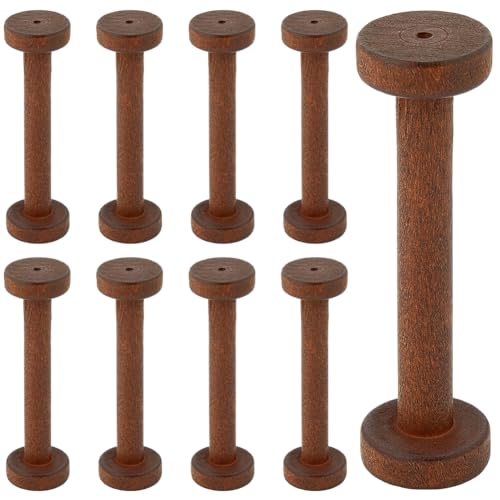 SUNNYCLUE 10Pcs 28x96mm Wooden Thread Spools Large Ribbon Spools Empty Coconut Brown Long Ribbon Weave Crochet Textile Bobbin Organizer String Bulk for Women Yarn DIY Arts Crafts Stitch Embroidery