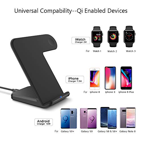 PEMENOL Wireless Charger Compatible Apple Watch 2 in 1 Fast Charging Stand Compatible iPhone X/8/8 Plus Qi-Enabled Charge Station Compatible iwatch 3/2/1(Black)(No Adapter) Upgraded