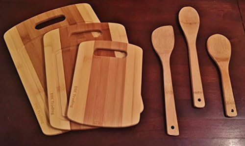 Bamboo cutting board 3 piece set with Bonus Utensils by DRC Trading- Meat and Veggie prep-cheese and cracker board-cocktail bar boards-juice groove -set of 2 different size Spoons and a Spatula
