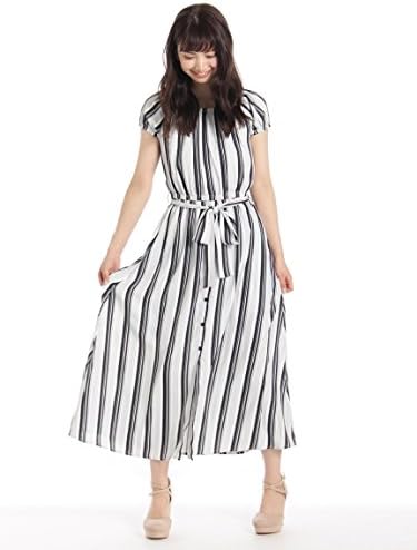 Amazon セシルマクビー Cecil Mcbee マルチストライプロングワンピース ブラック M ワンピース チュニック 通販