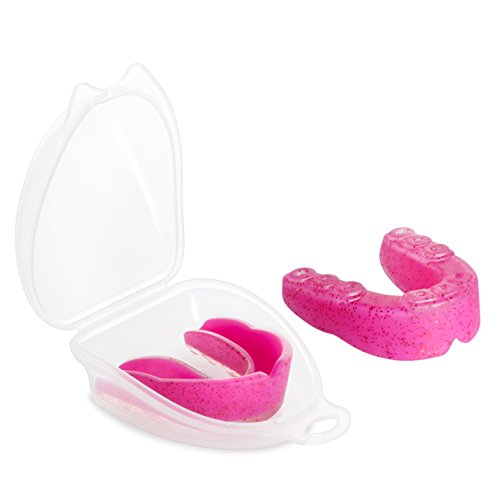 JS MMA Mouthguard Braces for Sports. BJJ, Boxing, Football, Ice and Field Hockey, Lacrosse, Basketball. Double Glitter Color Purple & Red, Custom Fit Youth and Adult, unisex With Case (Pink, Youth) - Thumbnail 3