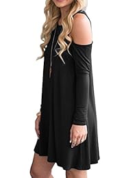 QIXING Camiseta sin mangas con hombros descubiertos y túnica fría para mujer Vestido suelto con bolsillos