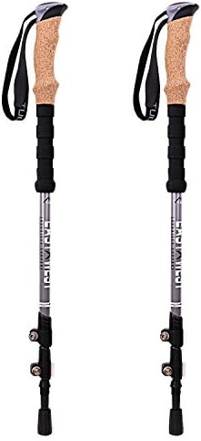XinZHiYuAy Carbon Fiber Trekking Poles, Collapsible, Lightweight, Shock-Absorbent Hiking Stick, Adjustable Walking Stick with Natural Cork Grips, Quick Locks, 4 Season, Carry Bag Included Grey
