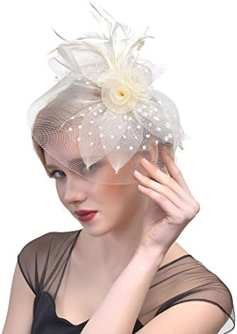 Women's Flower Feather Fascinator Hair Clip Mesh Net Dot Veil Tea Party Hat