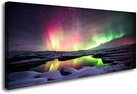 Amazon ウォールアートオーロラ風景はキャンバス地で絵画や額入りキャンバス地は準備がハングオンザウォールのホームデコレーションすることが絵画 Aruicheng Color Aurora Size 4inx8inx1p アートフレーム ポスター オンライン通販