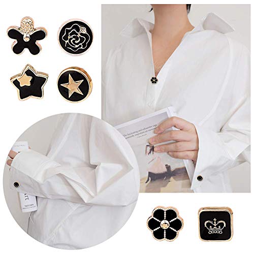 Joyci 10-Pack Women Shirt Brooch Buttons Lapel Pins Novelty Suit Vest Safety Buckle Metal Tie Tacks Pin Back Clutch (Black A)