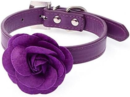 Webla Pet Dog Puppy Cat Collar Adjustable Studded Rose Flower Bow Collar Neck Strap Necklaces with Buckle (Purple, S)