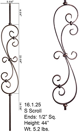Oil Rubbed Bronze 16.1.25 S-Scroll Iron Baluster for Staircase Remodel, Box of 5
