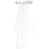 DDazzling Flower Crown Girls First Communion White Floral Wreath Lace Veil